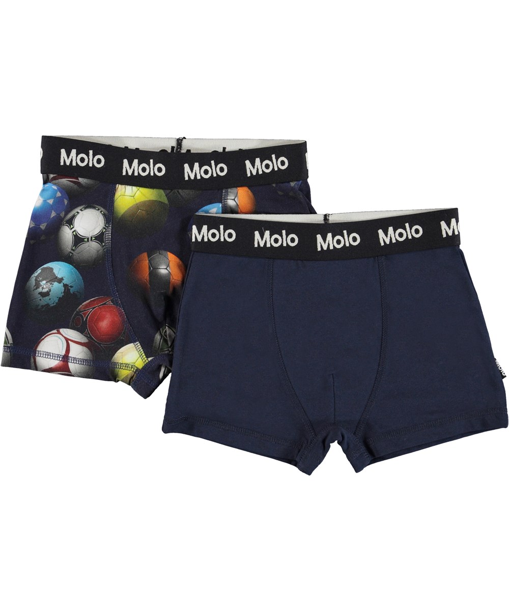 Justin 2-pack - Blue Footballs - Boxershorts in blue and with footballs