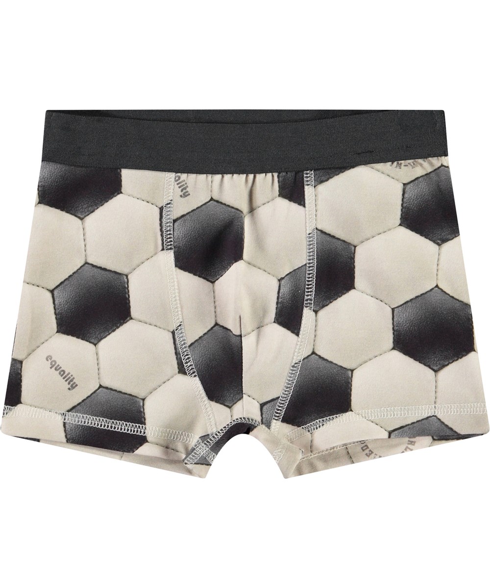 Justin 2-pack - Football Black - 2-pack of boxer shorts for children in soft organic cotton.