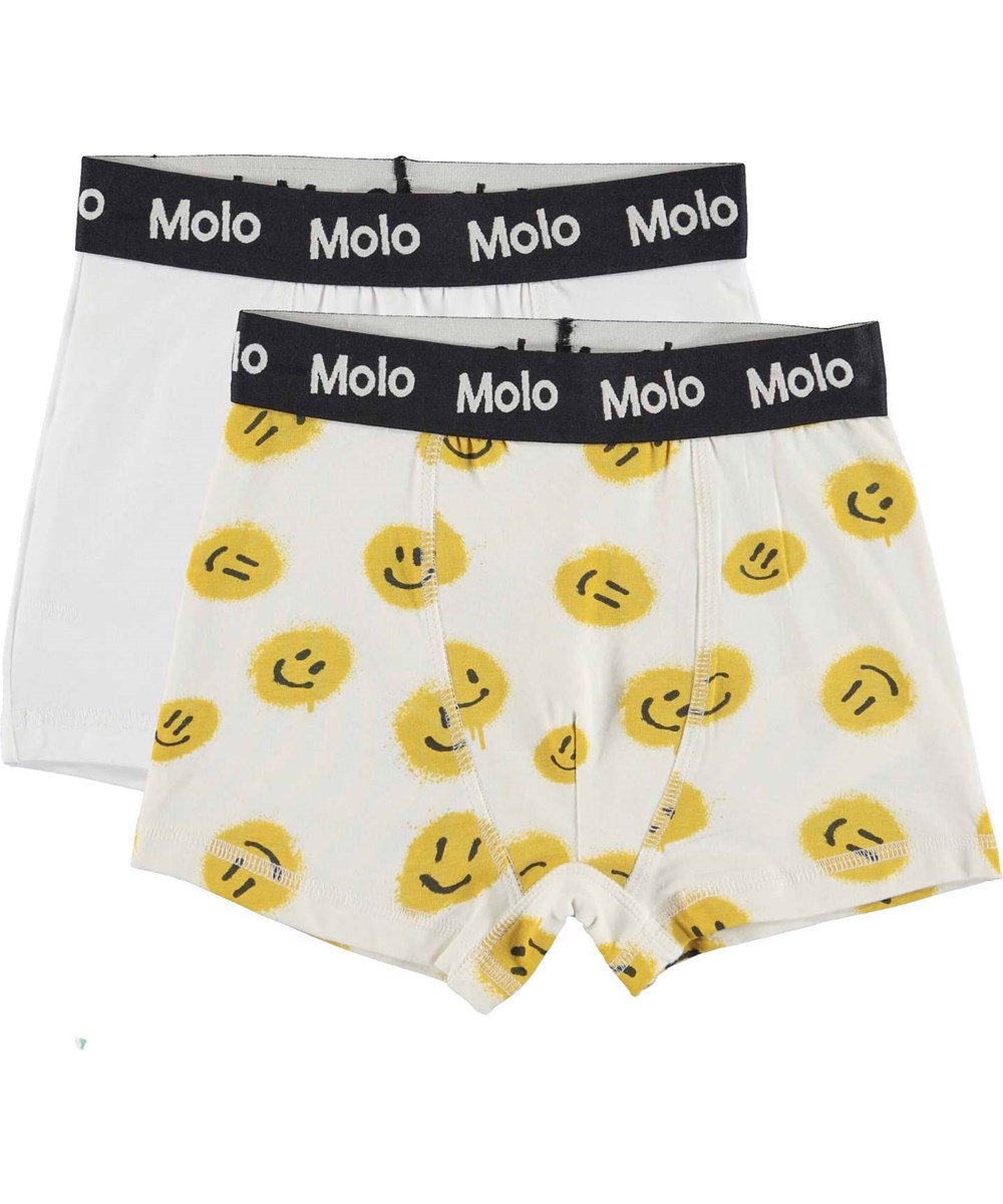 Justin 2-pack - Ivory Smiles - 2-pack boxer shorts in white and yellow smileys