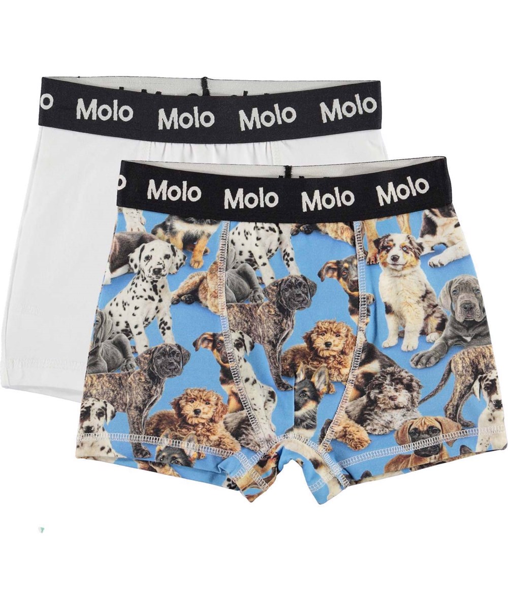 Justin 2-pack - White Pups - 2-pack boxer shorts in white and puppy print.