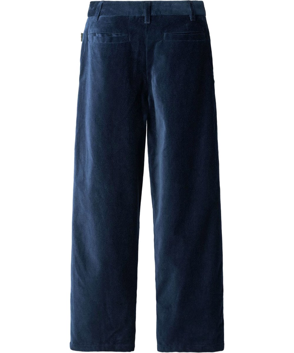 Adagio - Galaxy Blue - Mørkeblå velour jakkesætsbukser i bomuld til børn.