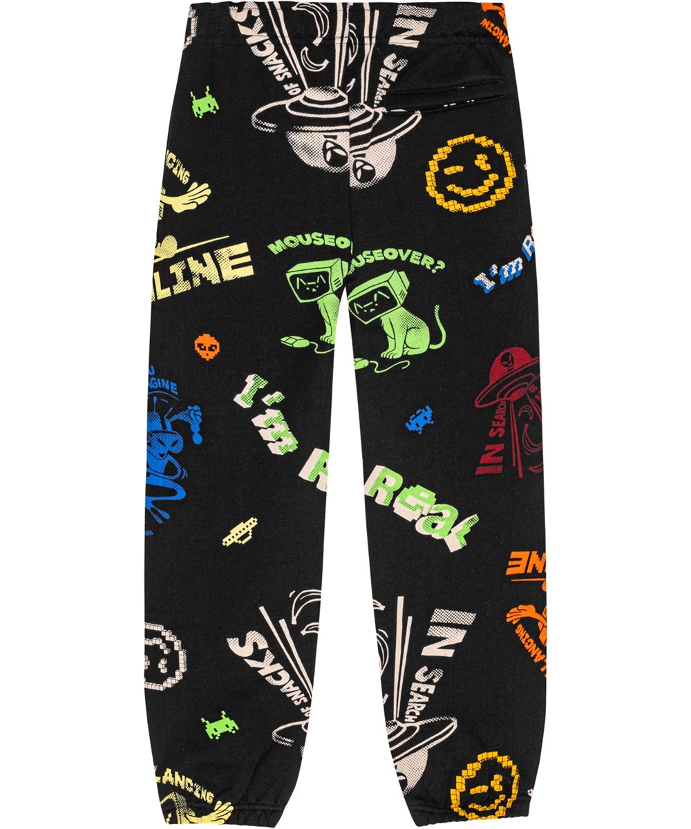 Adan - Cartooniverse - Sorte økologiske sweatpants med cartoon print