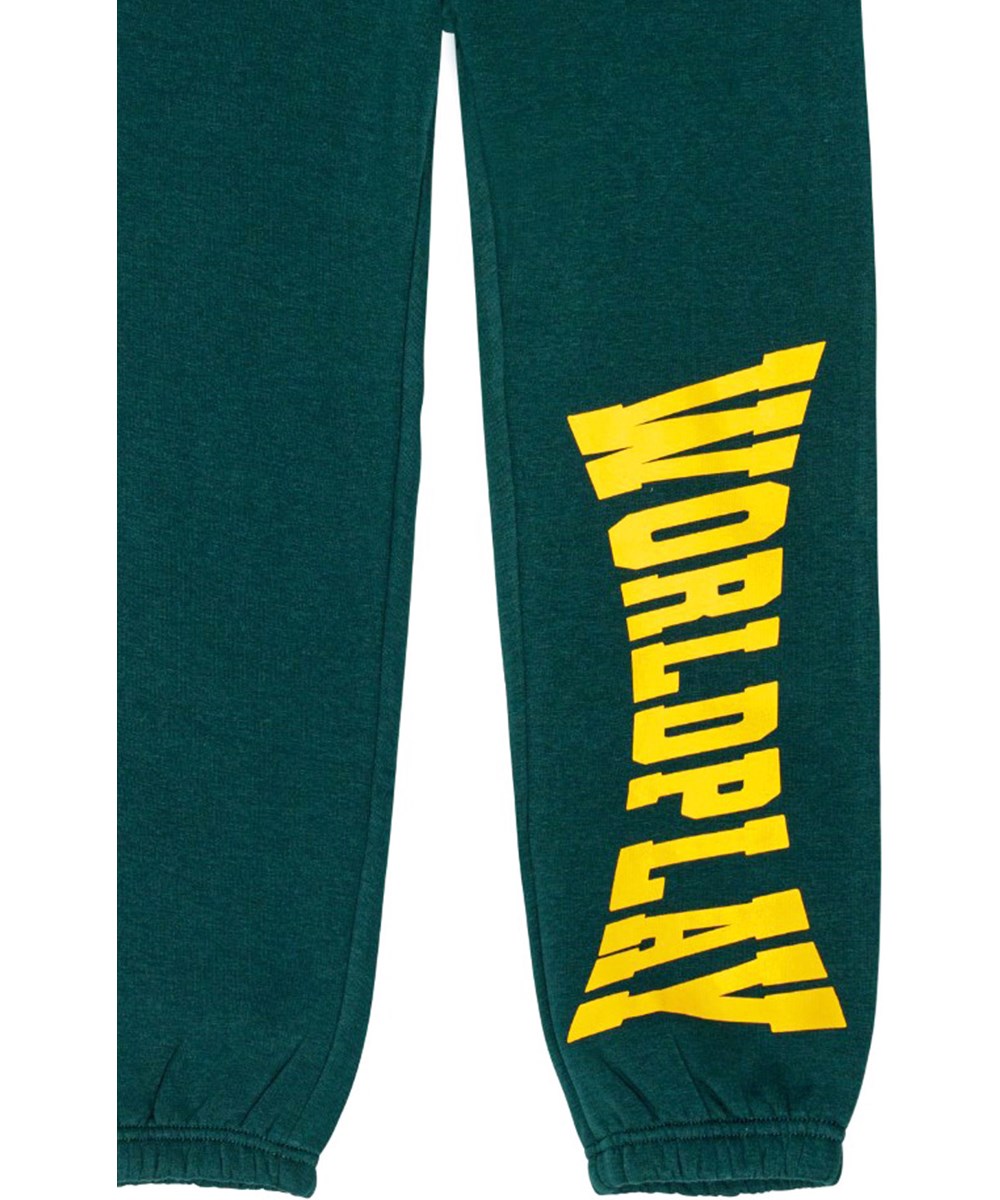 Adan - Ponderosa Pine - Mørkegrønne økologiske sweatpants med Worldplay print