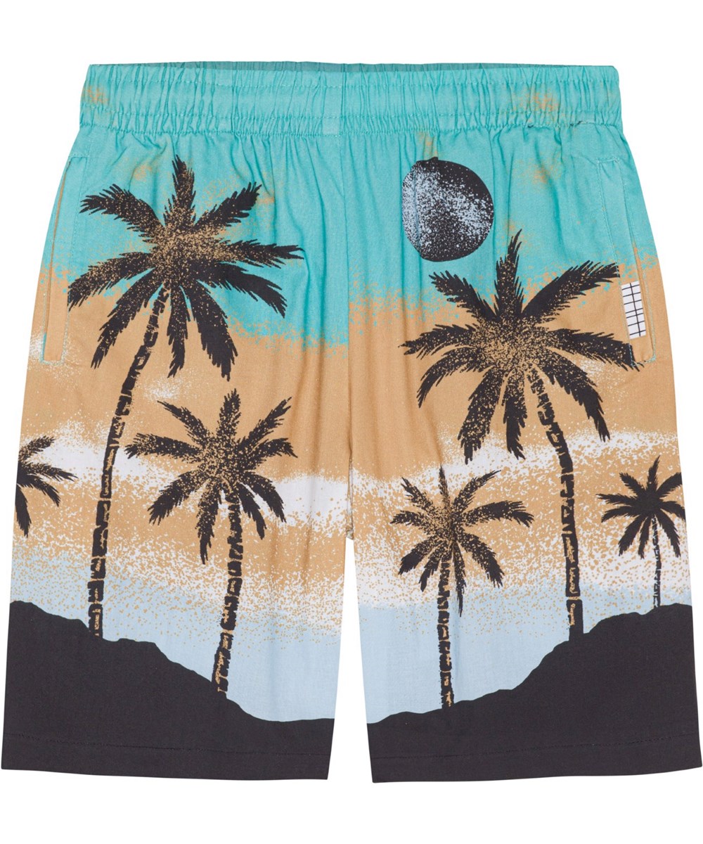 Adi - Holiday Island - Sandfarvet og turkis økologiske shorts med Hawaii placementprint