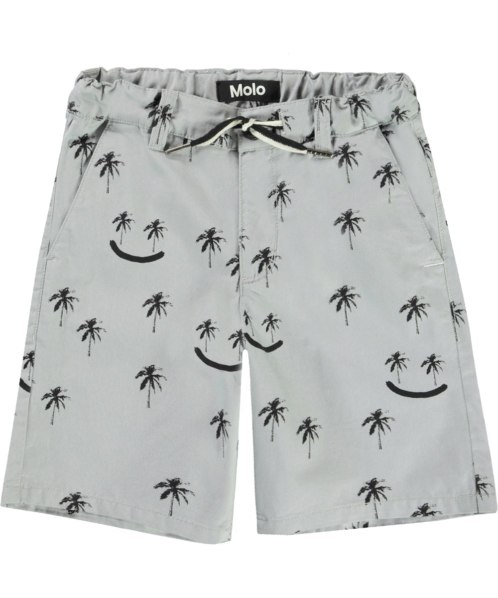 Ajvin - Happy Palmtrees - Grå shorts med sorte palmer.