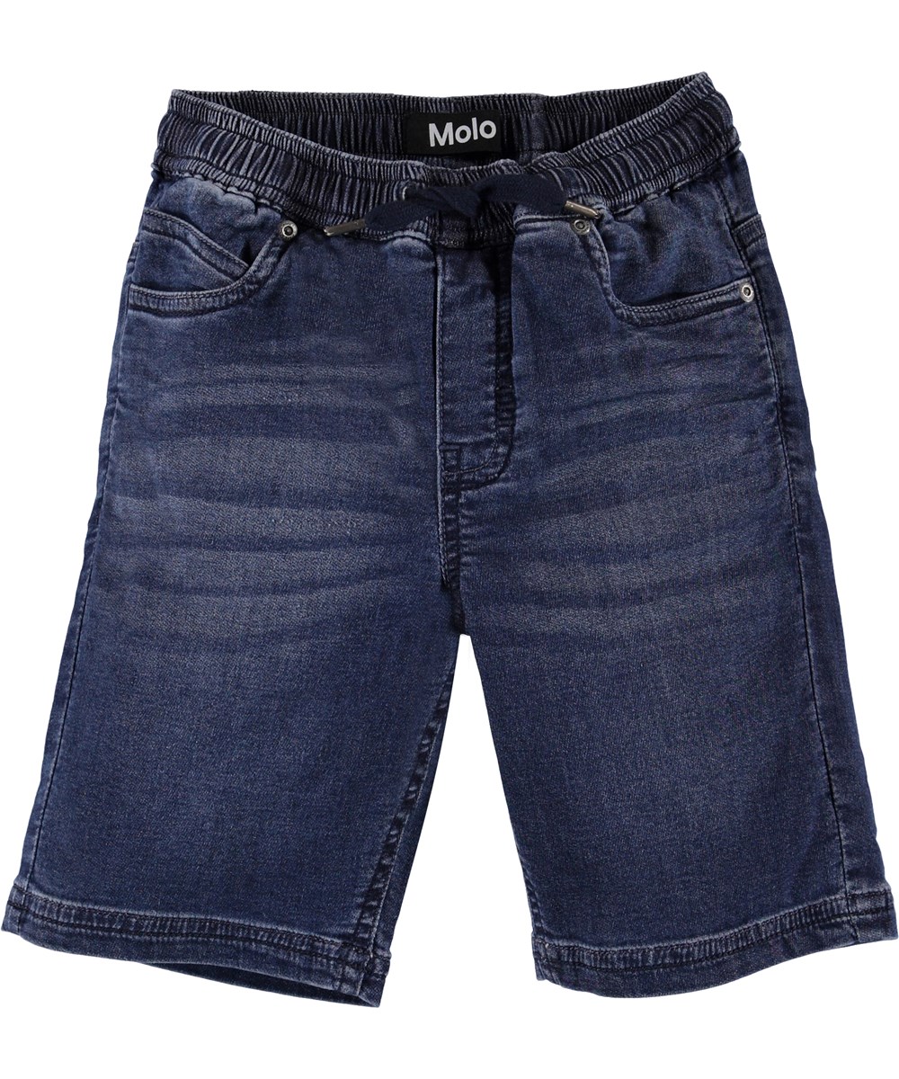 Ali - Charcoal Blue - Blå denim shorts med bindebånd