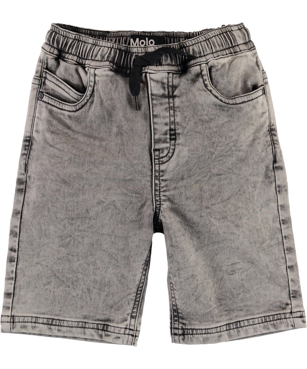 Ali - Stonewash Grey - Grå denim shorts med bindebånd