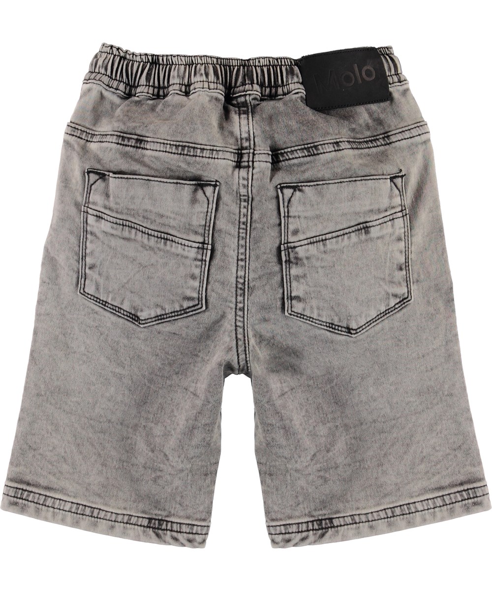 Ali - Stonewash Grey - Grå denim shorts med bindebånd