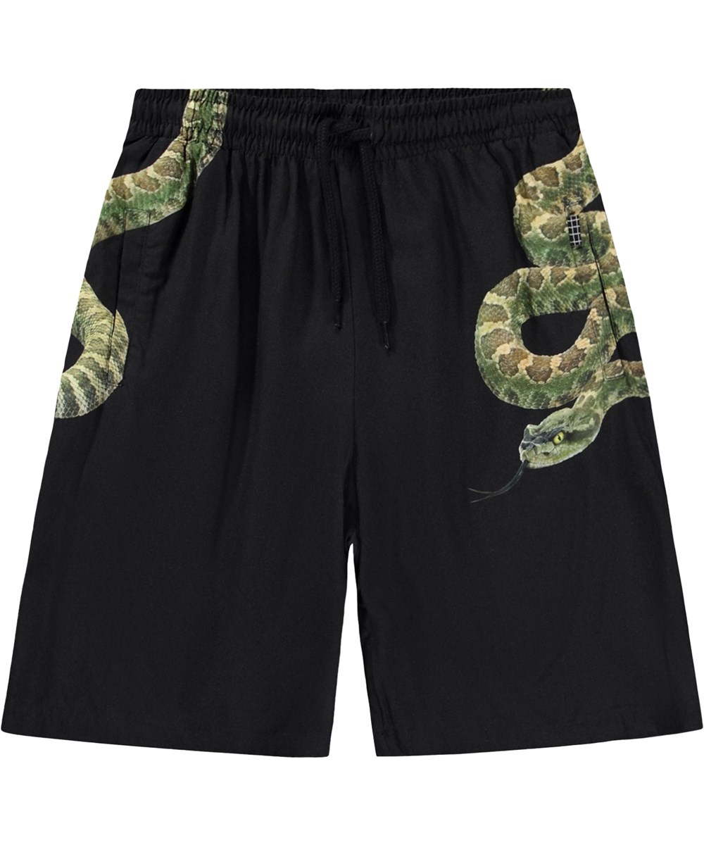 Alias - Green Rattle - Sorte shorts med slangeprint til børn