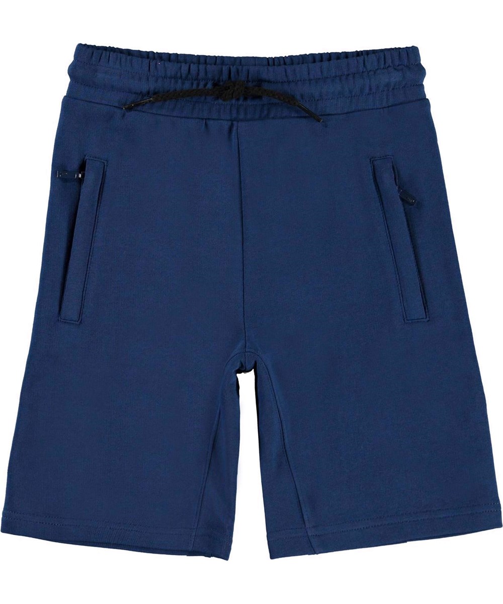 Aliases - Naval Blue - Mørke blå shorts i økologisk bomuld, og sort bindebånd i taljen.