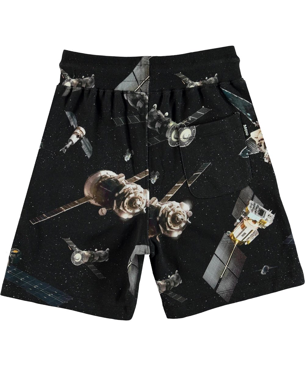 Alw - Space Satellite - Sorte sweatshorts med satelit print