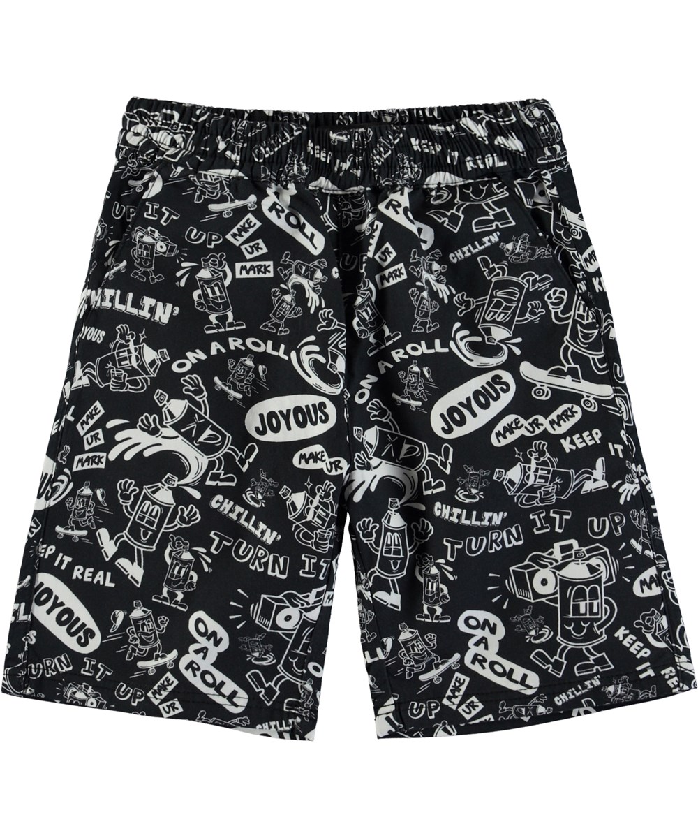 Avart - Spraycans Black - Sorte shorts med hvide spray dåse print.