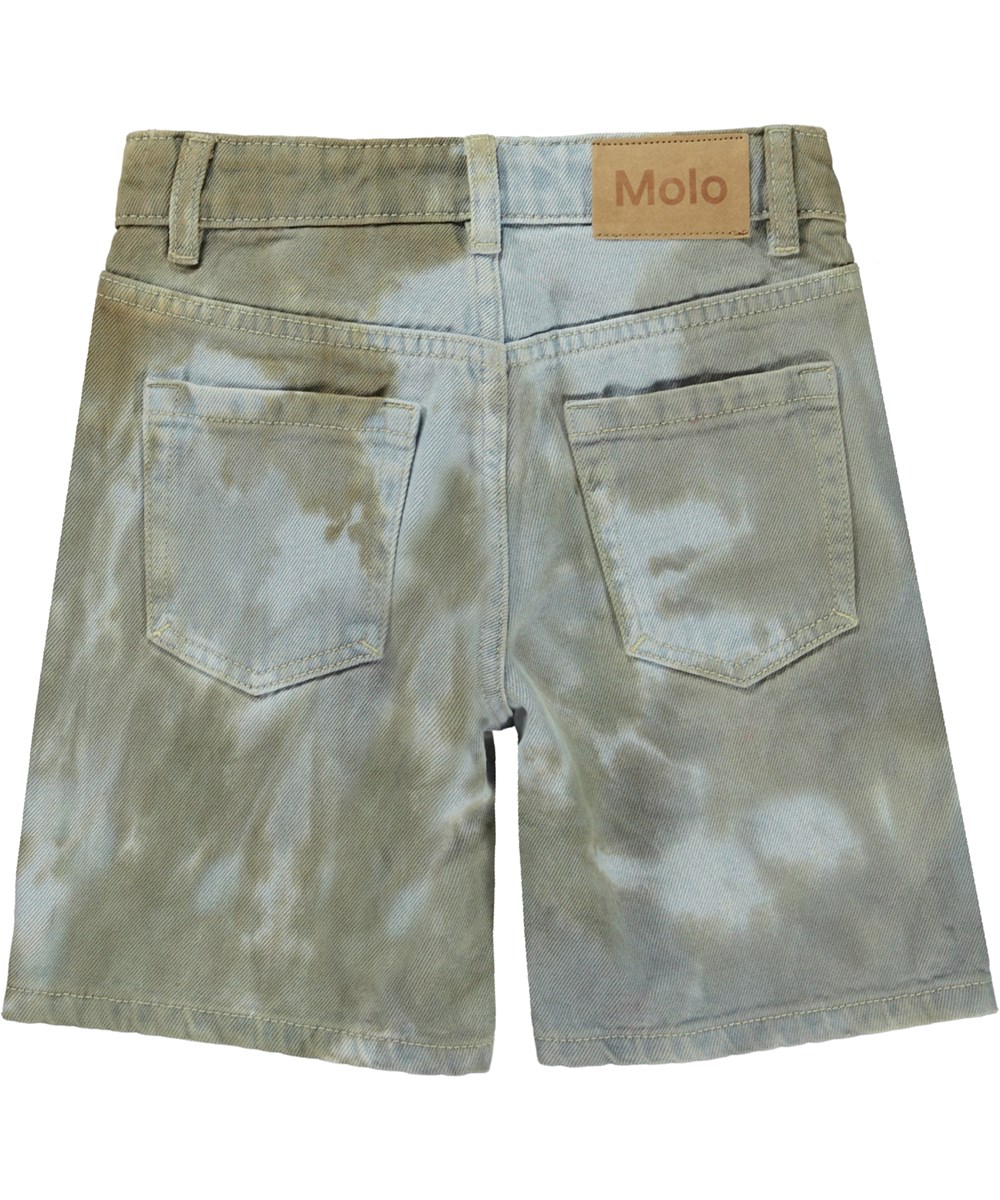Avian - Tie Dye - Blå og grønne tie-dye denim shorts