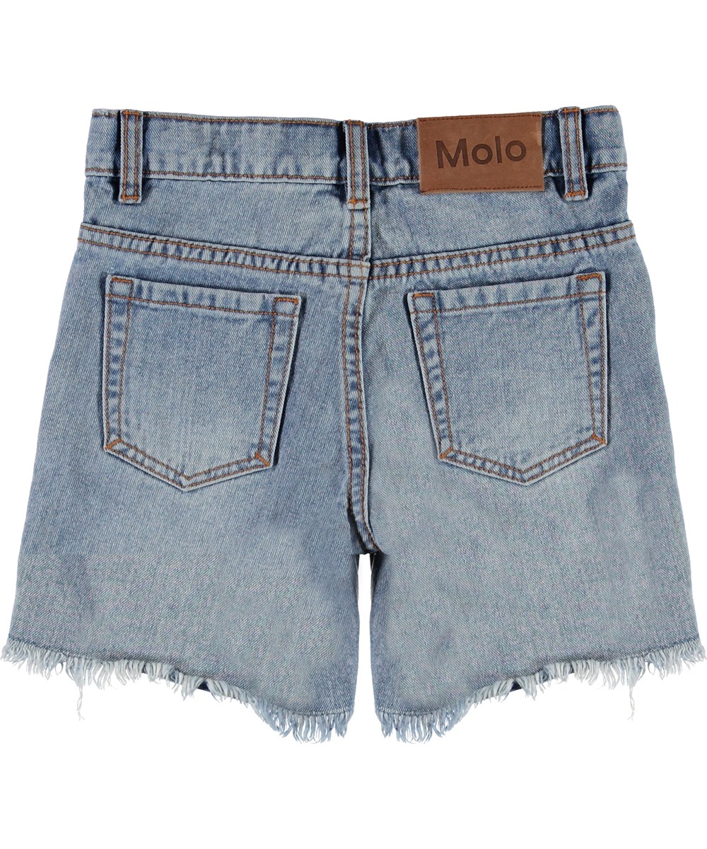 Avian - Stone Blue - Blå denim shorts med rå kanter