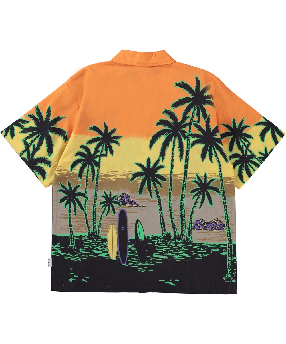 Rui - Crispy Sunset - Orange hawaii skjorte med palmer