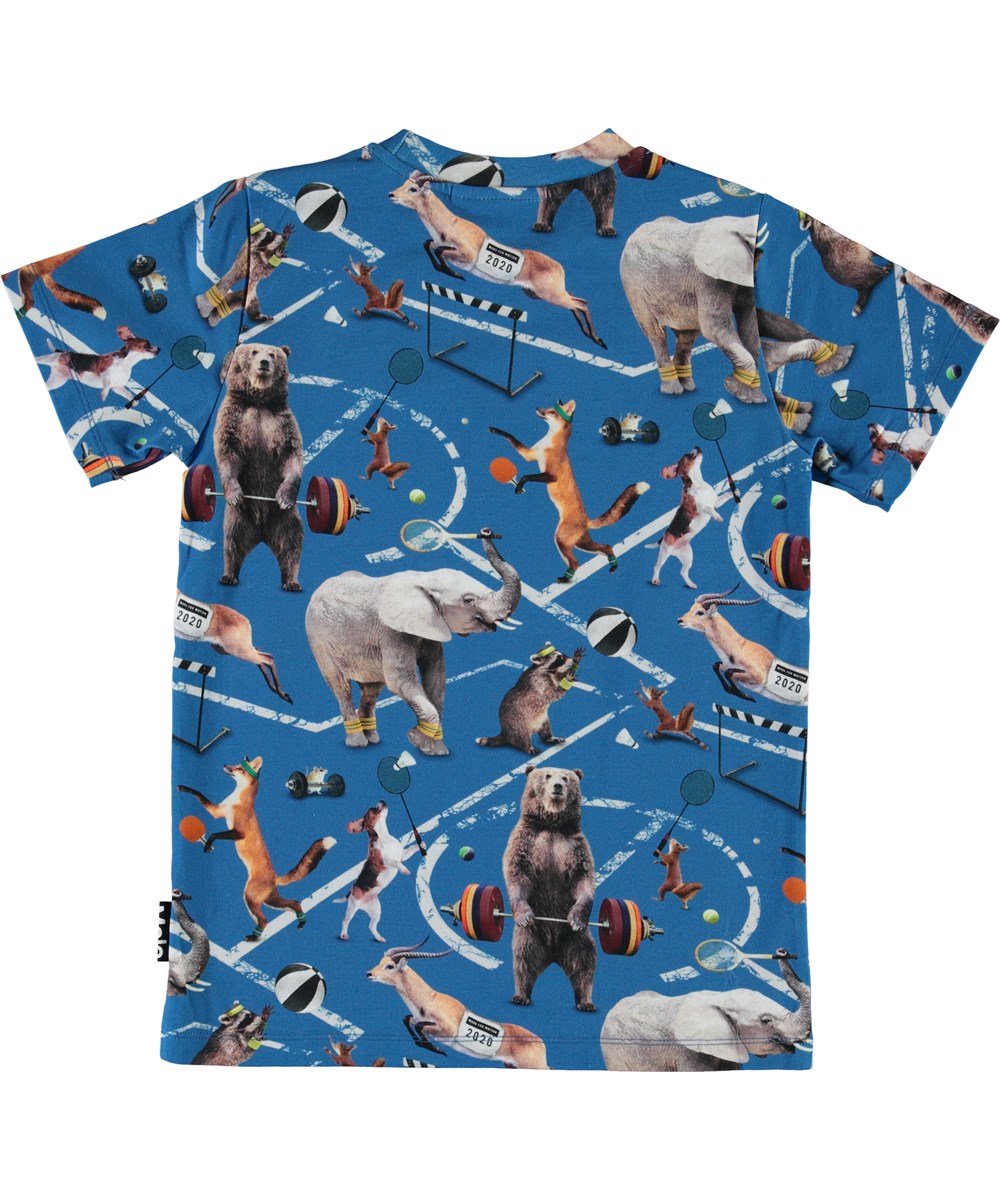 Ralphie - Athletic Animals - Økologisk lyseblå t-shirt med sports dyr