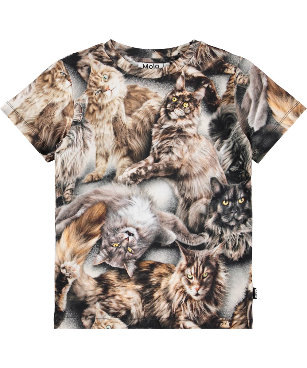 Ralphie - Cattitudes - Tætsiddende t-shirt med print til børn i blødt økologisk bomuld med katteprint.