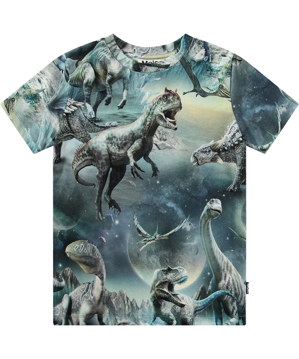 Ralphie - Dinoverse - Blå t-shirt i økologisk bomuld med dino print