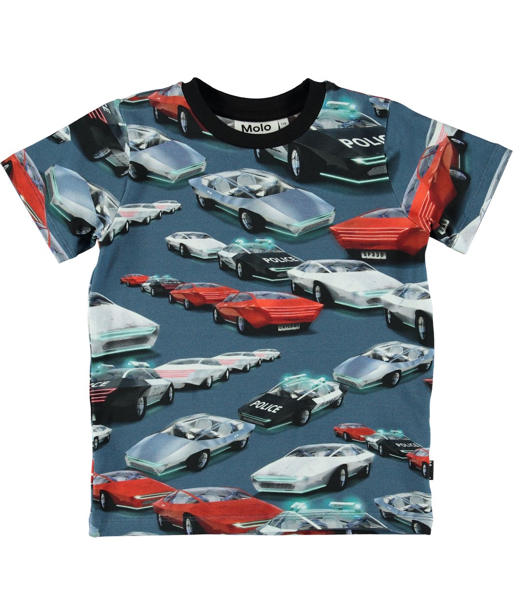 Ralphie - Self-Driving Cars - Blå t-shirt med biler og politi.
