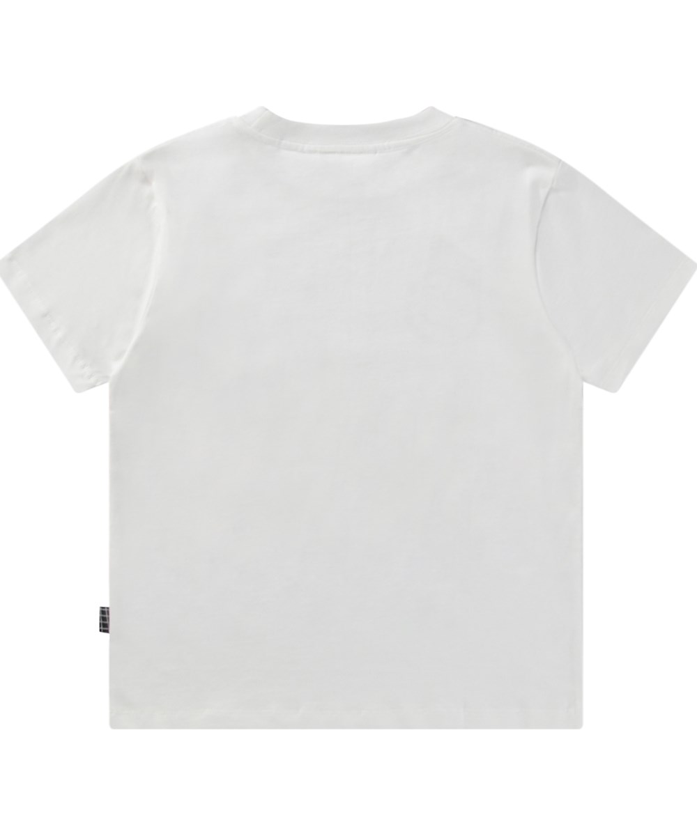 Rame - Collage Surf - Hvid t-shirt til børn i økologisk bomuld med korte ærmer og ribkant i halsen.