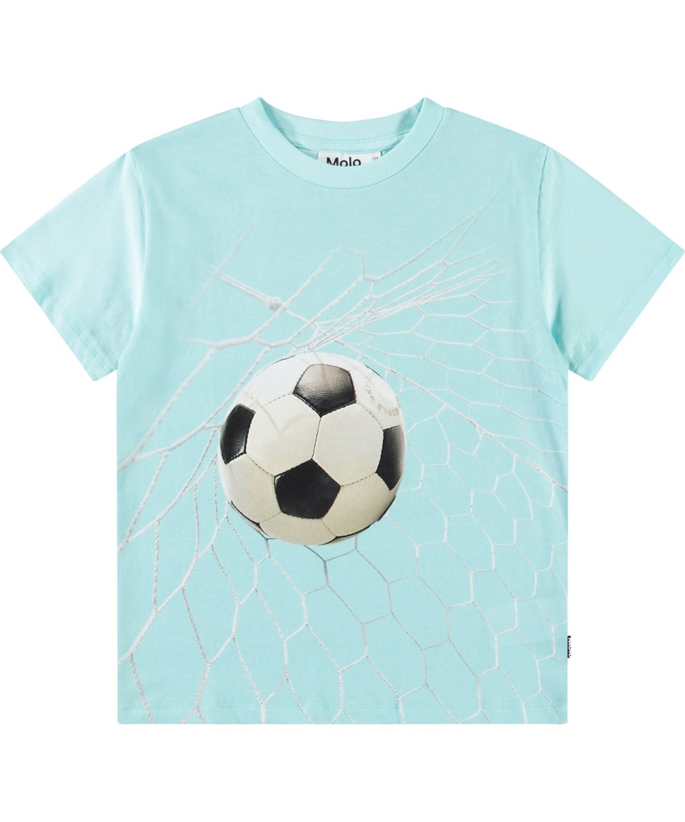 Rame - Goal Time Blue - Lyseblå t-shirt med print til børn i blødt økologisk bomuld med ribkant i halsen.
