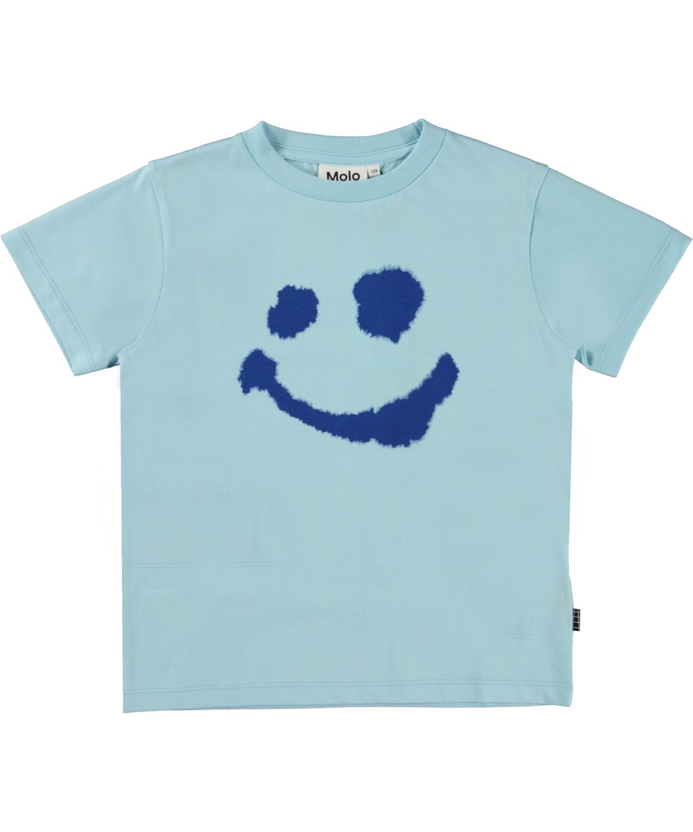 Rame - Water Smile - Lyseblå t-shirt i økologisk bomuld med emoji-print