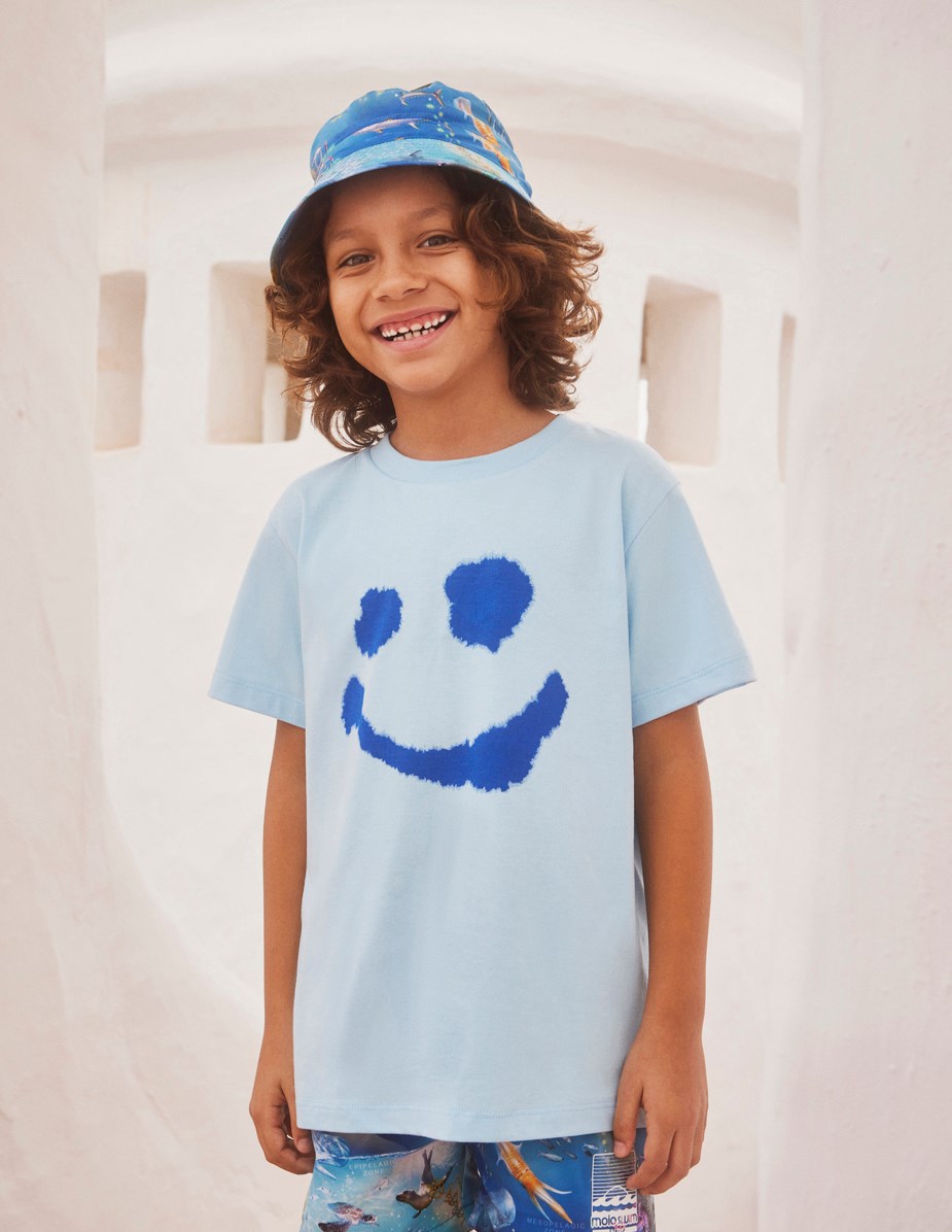 Rame - Water Smile - Lyseblå t-shirt i økologisk bomuld med emoji-print