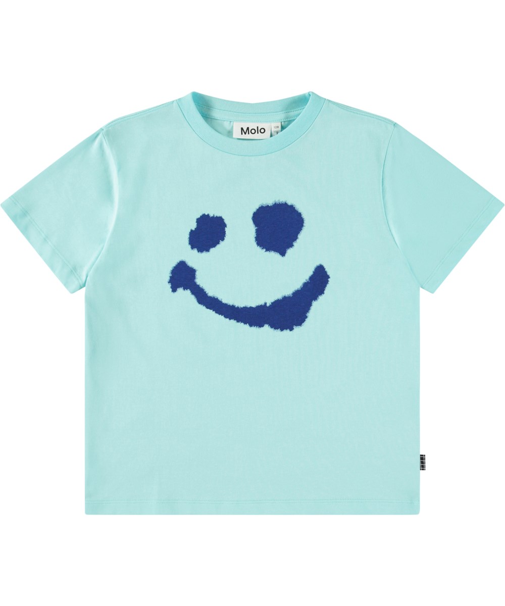 Rame - Water Smile Blue - Lyseblå t-shirt til børn i økologisk bomuld med korte ærmer og ribkant i halsen.