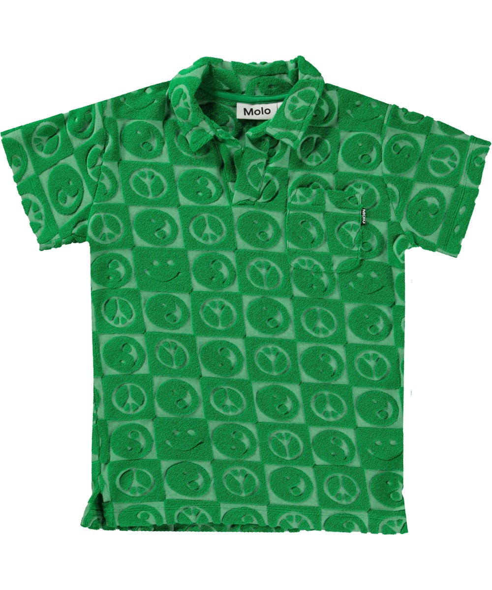 Randel - Bright Green - Grøn frotté polotrøje med mønster