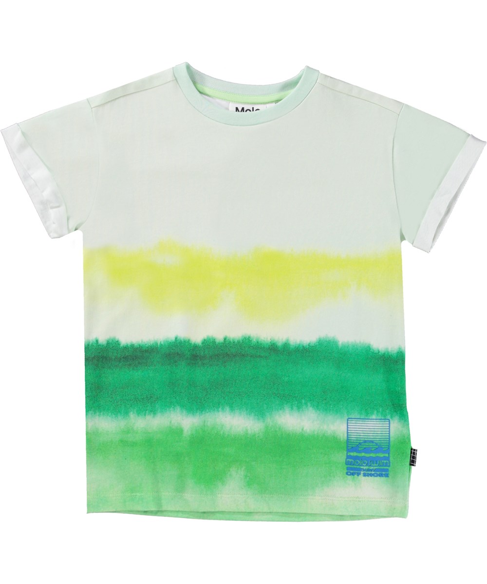 Randon - Aqua Green - Hvid t-shirt i økologisk bomuld med akvarelprint