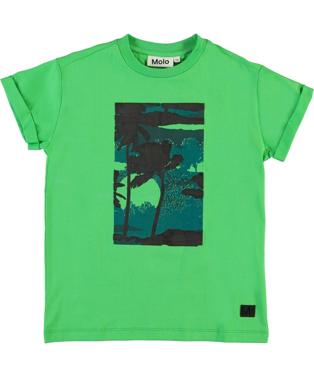 Randon - Scuba Green - Økologisk grøn t-shirt med palmer