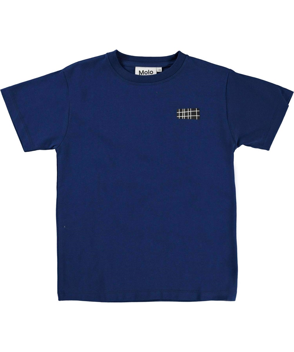 Rasmus - Naval Blue - Mørkeblå basic T-shirt med logo print.