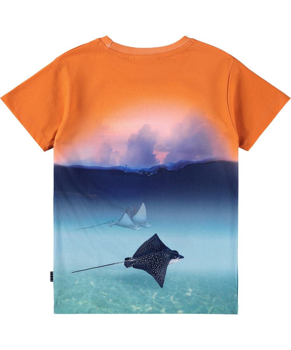 Raul - Into The Sunset - Orange t-shirt til børn i økologisk bomuld med print.