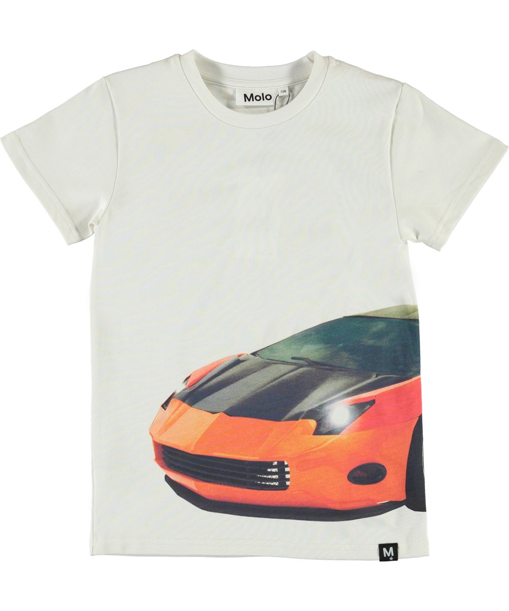 Raven - Patchwork Car Big - Hvid t-shirt med print af bil