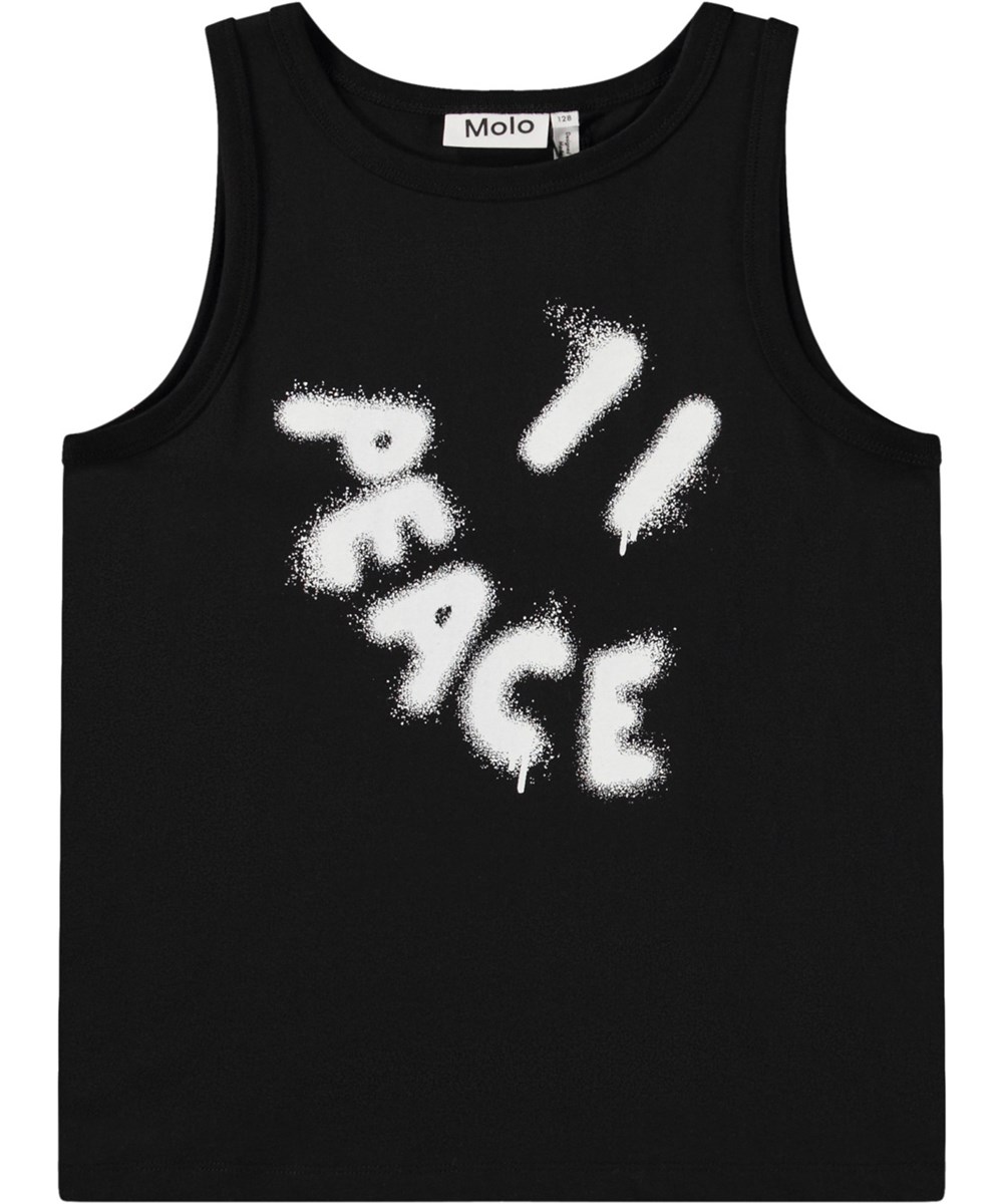 Rave - Black - Sort tanktop i blødt økologisk bomuld til børn med rund hals og store ærmegab.