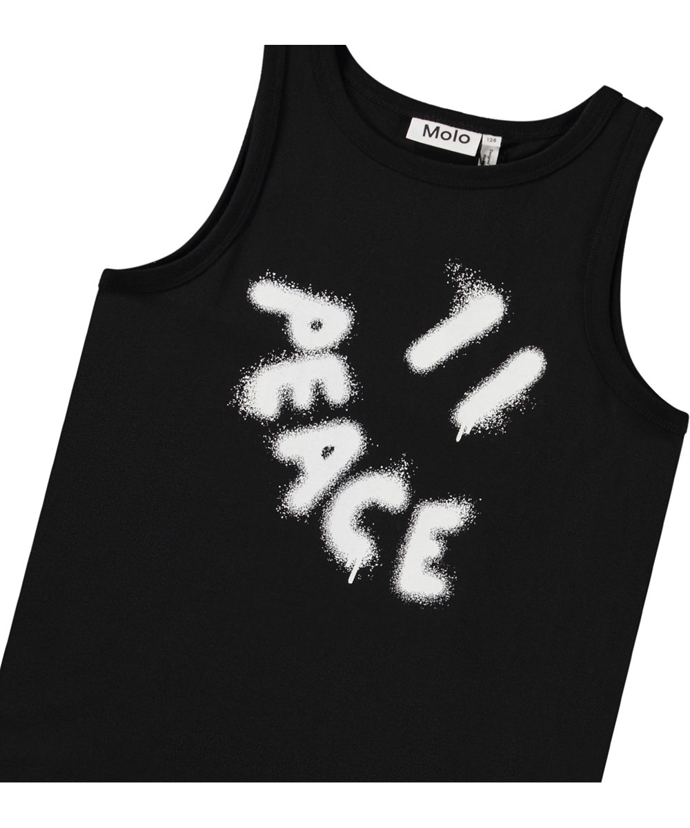 Rave - Black - Sort tanktop i blødt økologisk bomuld til børn med rund hals og store ærmegab.