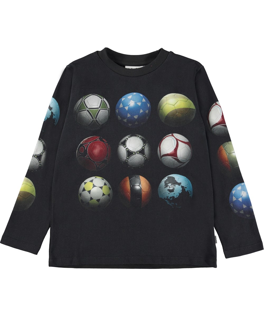 Reif - Footballs - Økologisk sort bluse med fodbolde