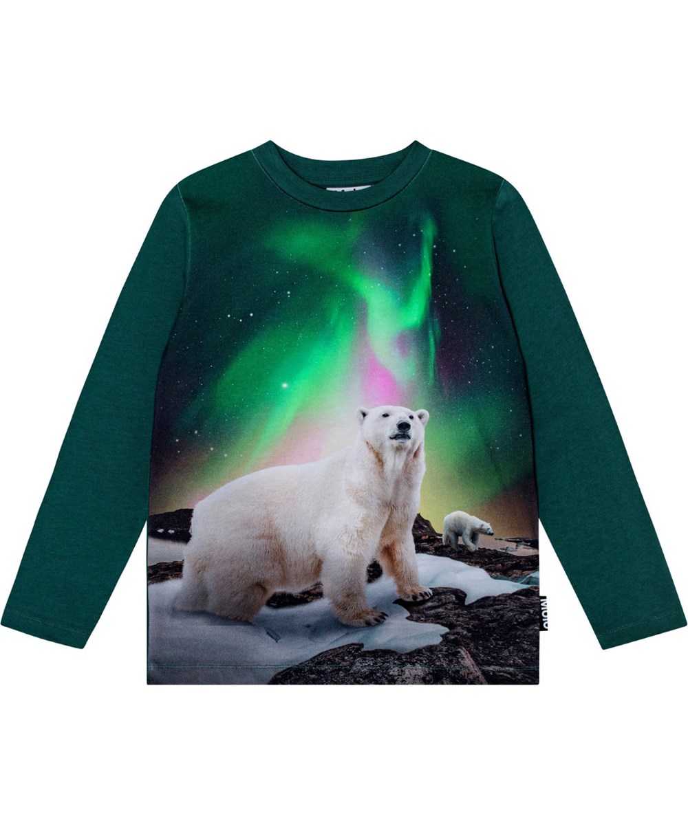 Reif - Polar Bear - Mørkegrøn bluse i økologisk bomuld med isbjørne print