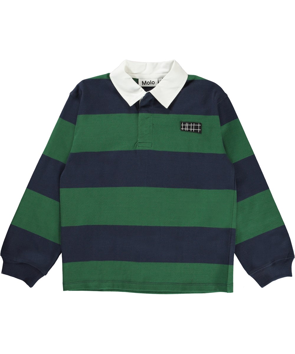 Relz - Eden Blue Stripe - Økologisk blå og grøn stribet bluse med krave