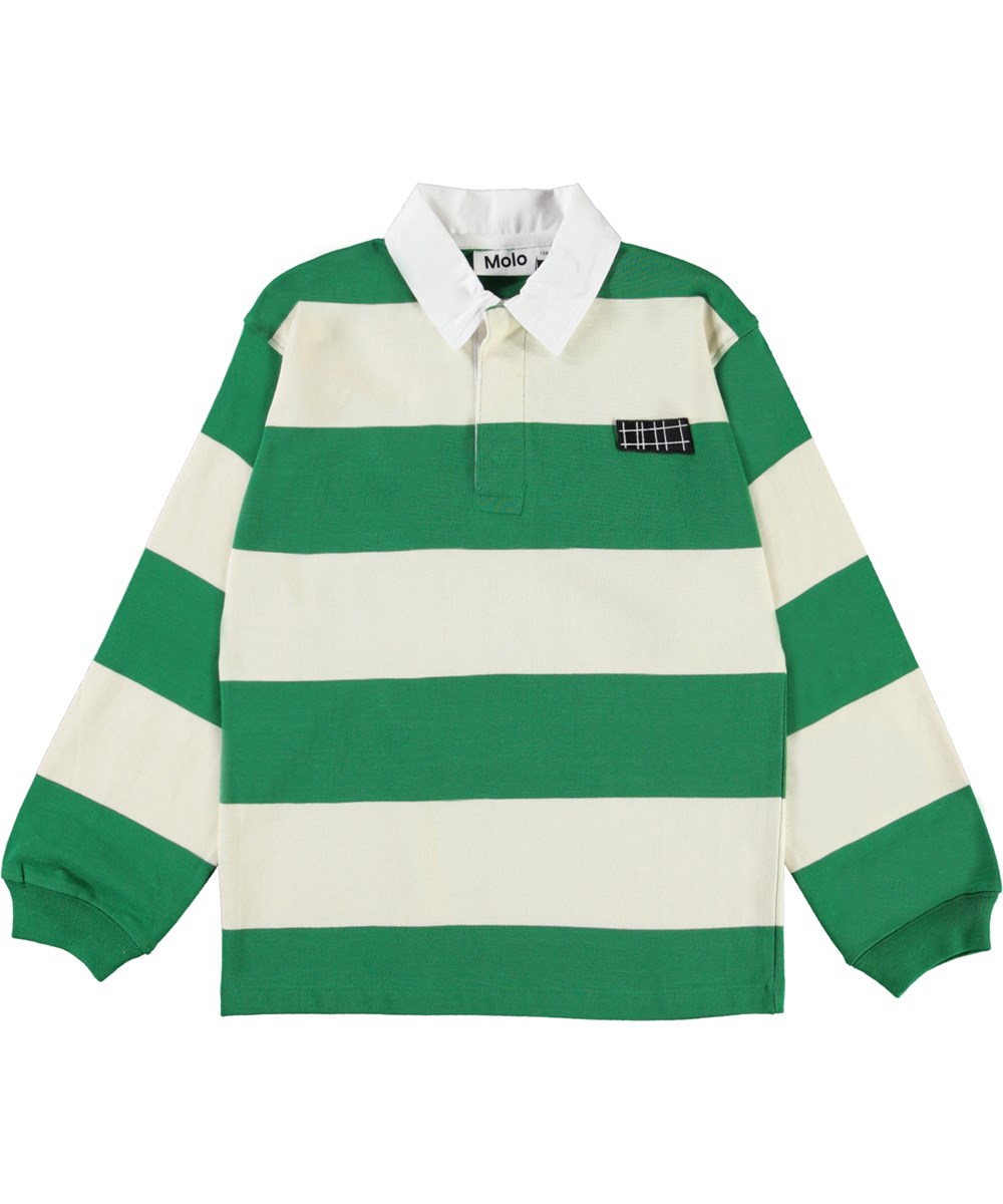 Relz - Jungle Stripe - Grøn og off white stribet polo sweatshirt.