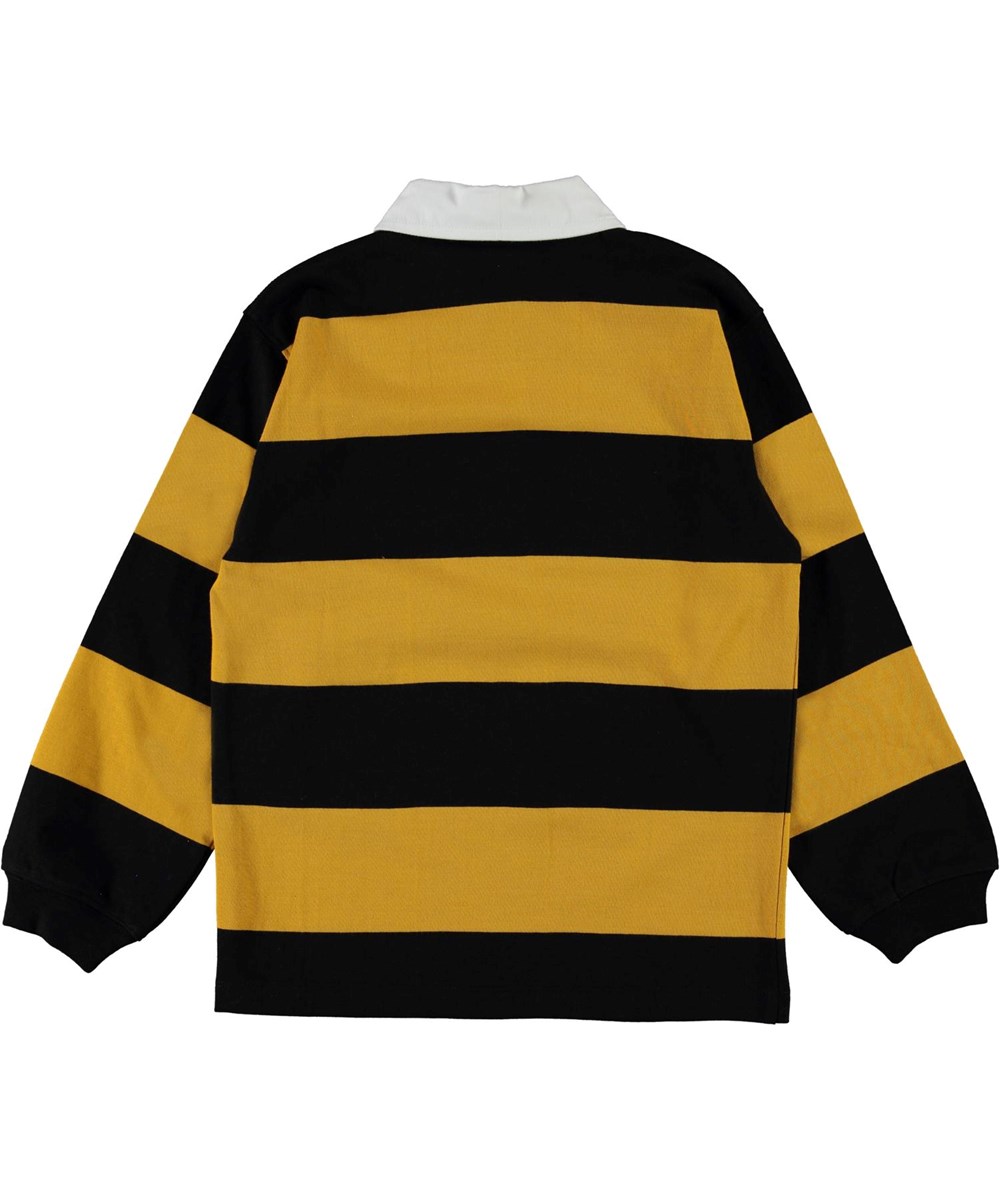 Relz - Wide Stripe - Økologisk gul og sort stribet polo bluse med krave