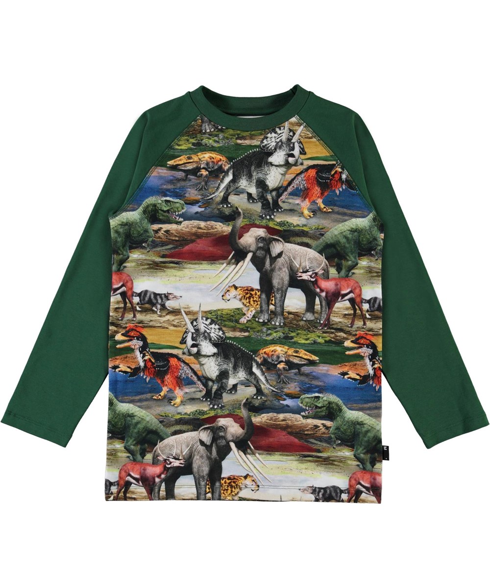 Remington - Ancient World - Økologisk grøn bluse med fortidens dyr