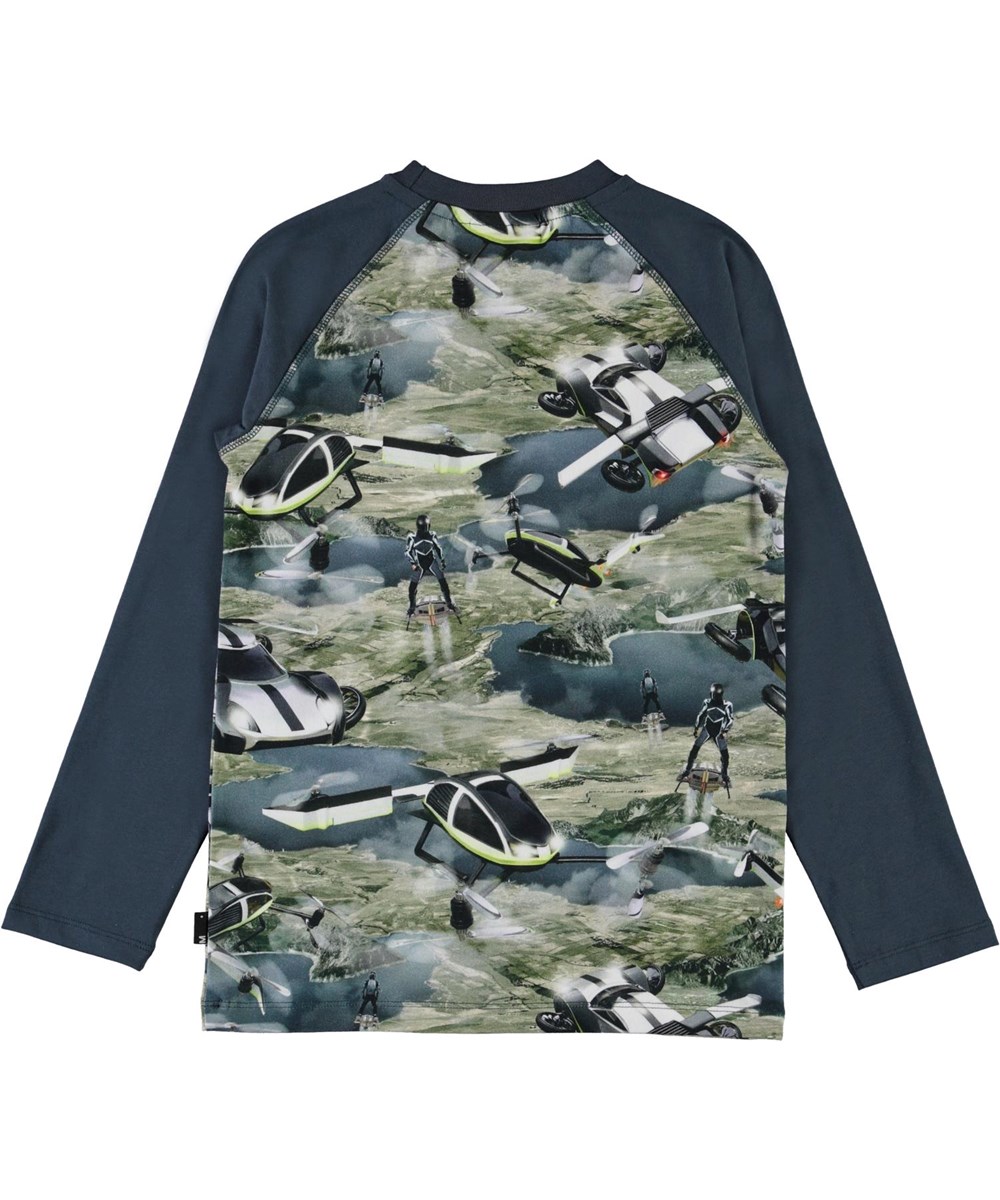 Remington - Up In The Air - Økologisk blå bluse med flyvende biler