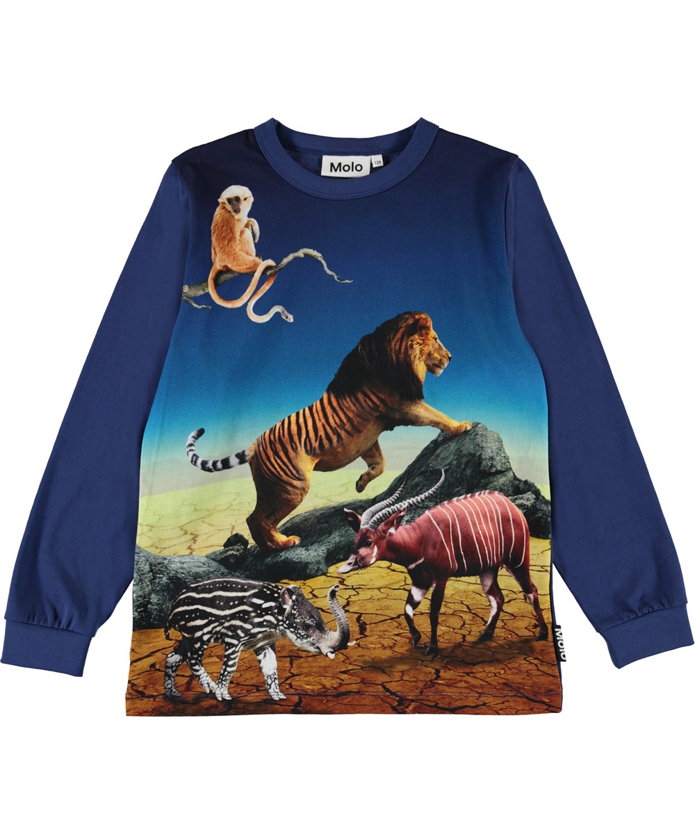 Rez - Wild Future - Økologisk blå bluse med dyr