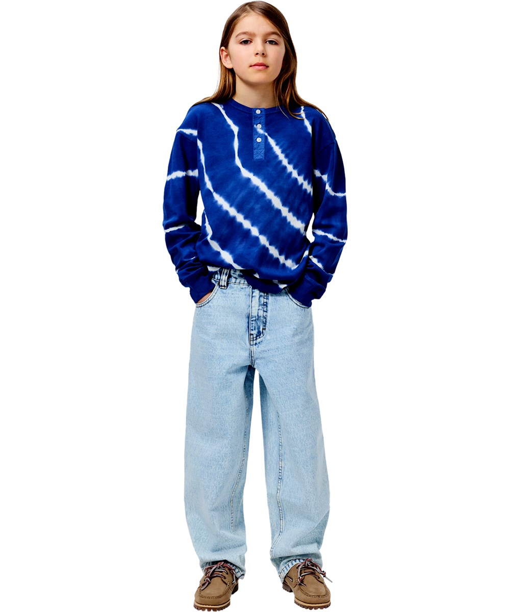 Riff - Swell Blue Dye - Blå og hvid tie-dye bluse i økologisk bomuld til børn