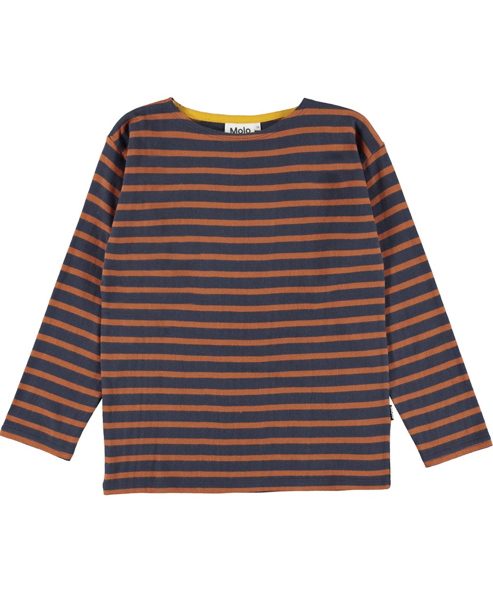 Rilder - Blue Brown - Økologisk stribet brun og blå bluse