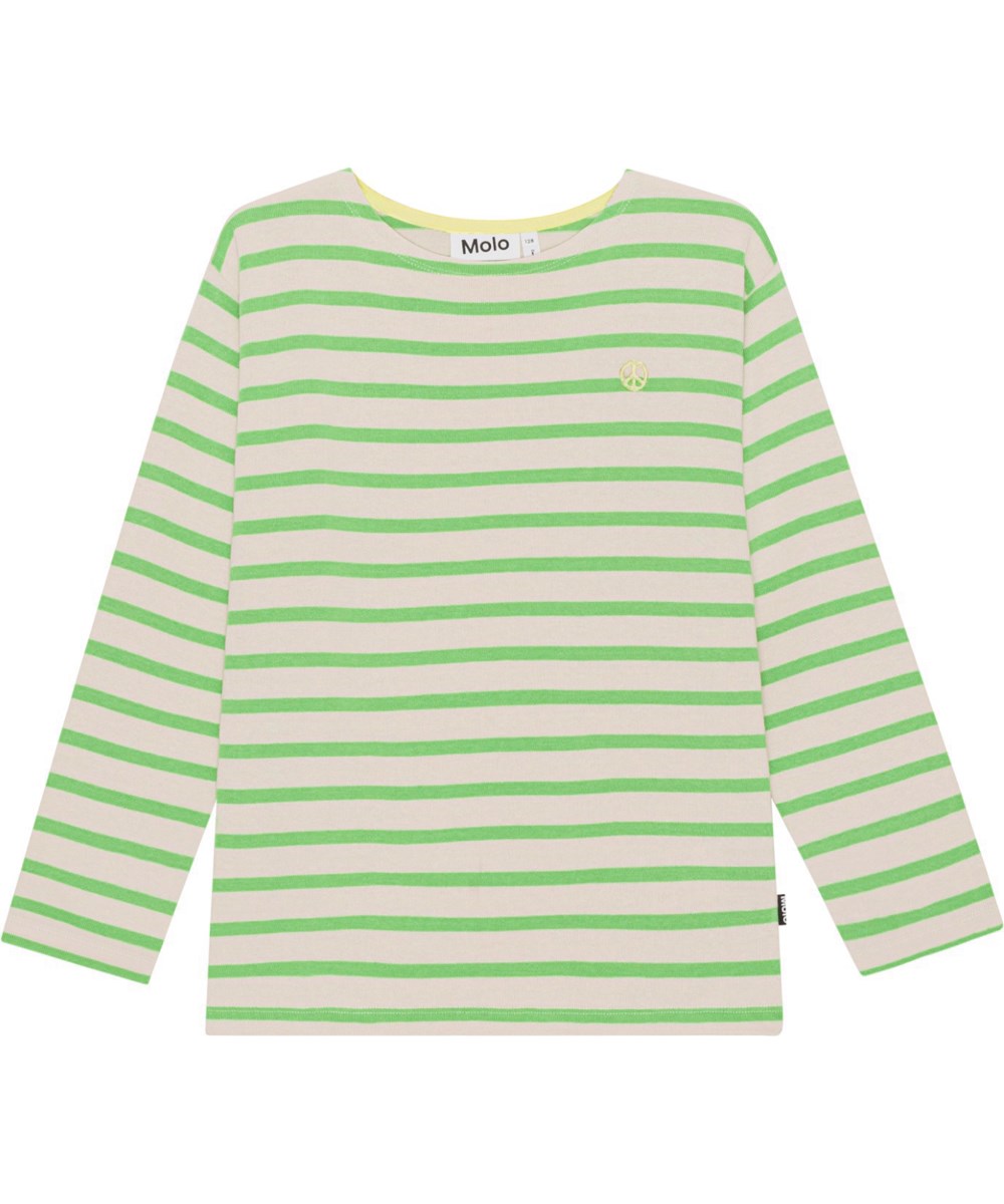 Rilder - Grass Stripe - Breton stribet grøn og råhvid økologisk langærmet bluse