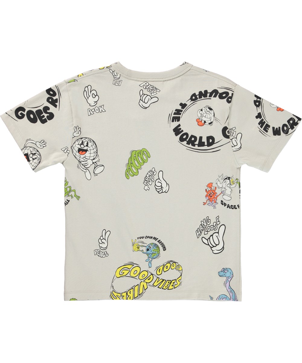 Riley - Space For All - Økologisk grå t-shirt med sjove tegn