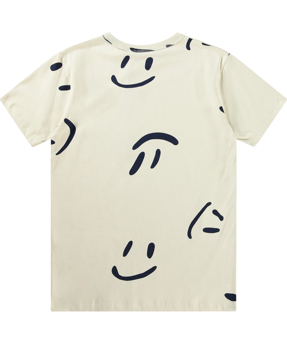 Riley - Big Smiles Light - Råhvid t-shirt i økologisk bomuld med sort print