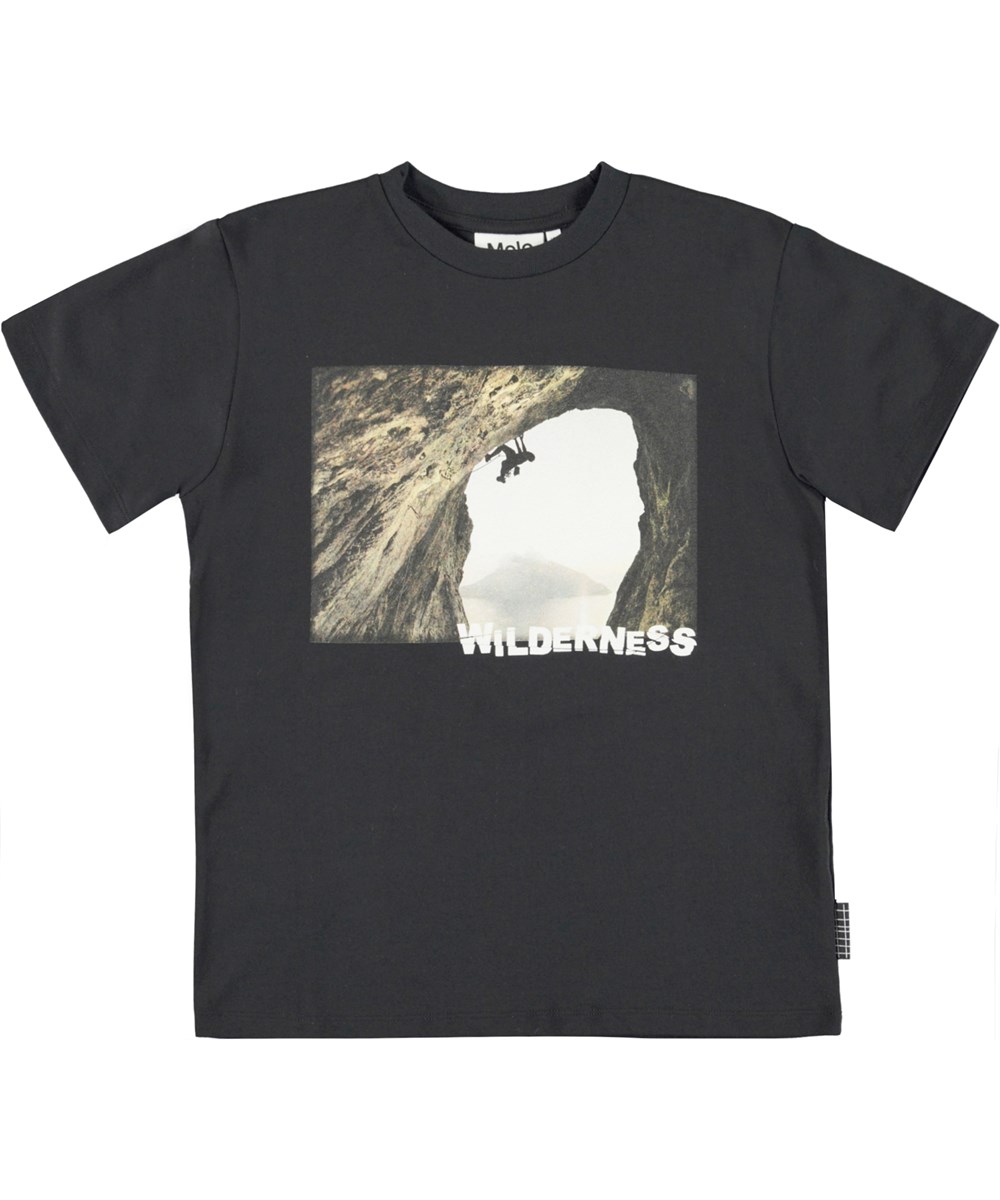 Riley - Climbing Wild - Økologisk brun t-shirt med bjergbestiger print